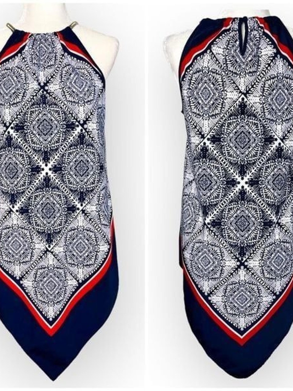 Alfani Navy, White & Red Geometric Halter Scarf Top
